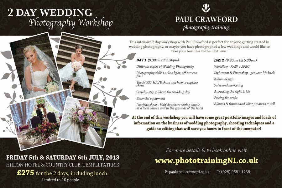 #38. pályamű a(z)                                                  Design a Flyer for my wedding photography workshops
                                             versenyre