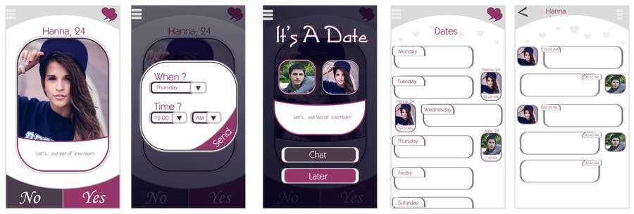 Kilpailutyö #21 kilpailussa                                                 Design an App Mockup for Dating Application
                                            