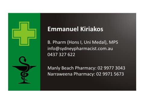 Contest Entry #7 for                                                 Business Card Design for retail pharmacist based in Sydney, Australia
                                            