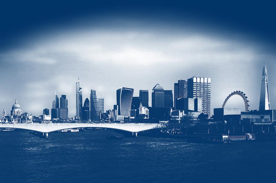 Proposition n°25 du concours                                                 Create a composite landing page image of the London financial skyline
                                            