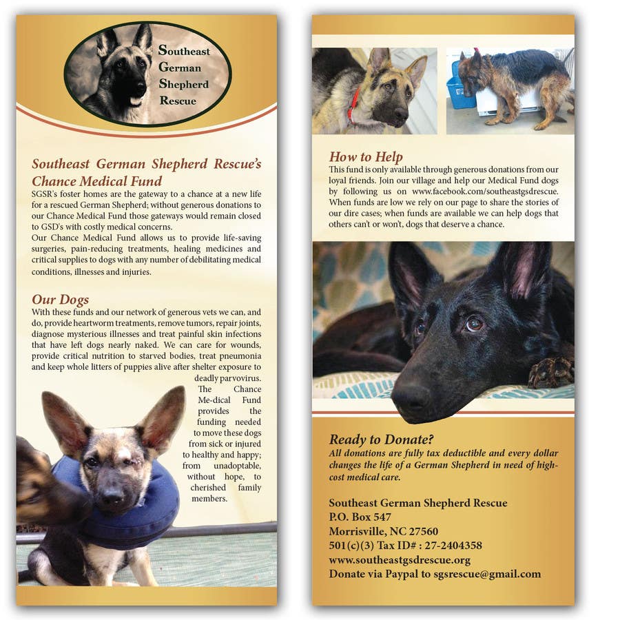Kilpailutyö #13 kilpailussa                                                 Design a Brochure for Southeast German Shepherd Rescue's Chance Medical Fund
                                            