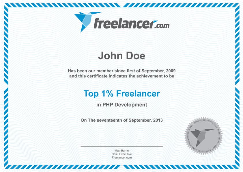 Penyertaan Peraduan #17 untuk                                                 Design Freelancer.com's new Achievement Certificate
                                            