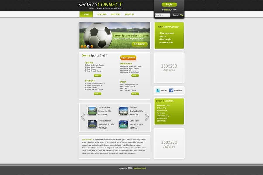 #84. pályamű a(z)                                                  Website Design for Sportsconnect
                                             versenyre