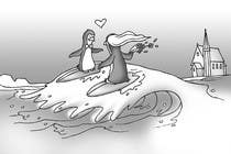 Proposition n° 12 du concours Graphic Design pour Drawing / cartoon for wedding invite with penguins near the surf