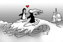 Proposition n° 13 du concours Graphic Design pour Drawing / cartoon for wedding invite with penguins near the surf