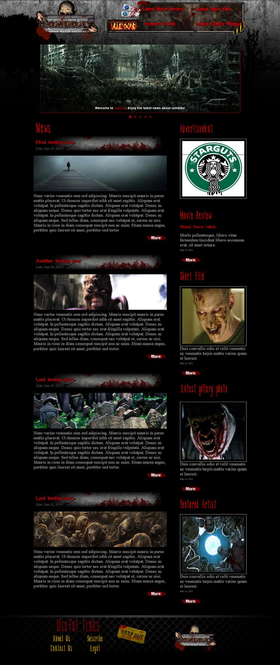 Proposition n°15 du concours                                                 Design a Website Mockup for ZombDay a Zombie Horror News Website
                                            