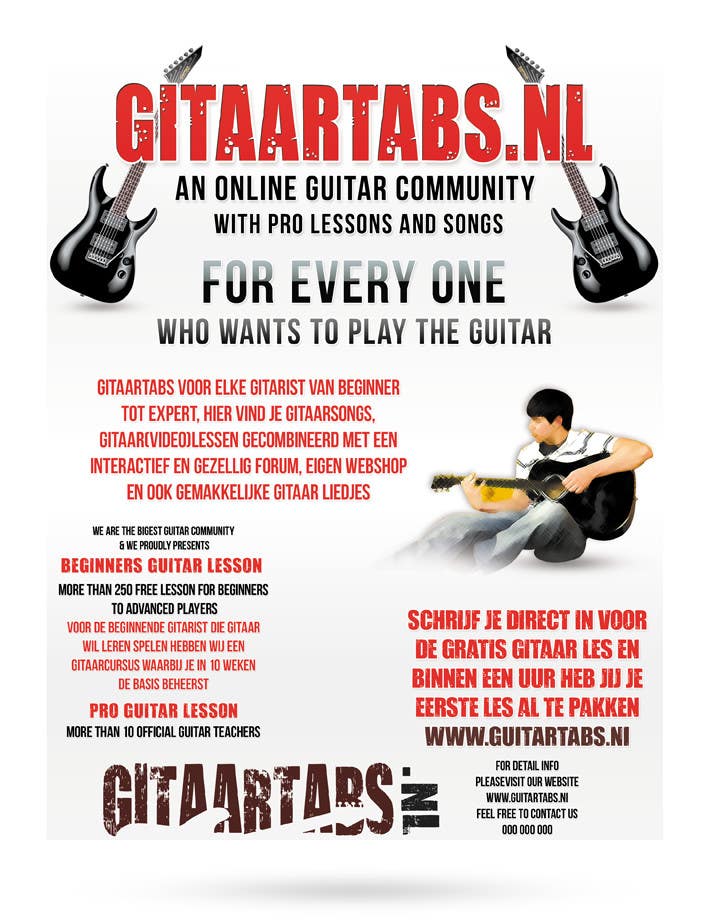 Konkurrenceindlæg #25 for                                                 Flyer Design for Gitaartabs.nl an online guitar community with pro vido lesson and songs
                                            