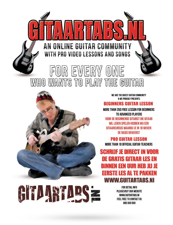 Entri Kontes #28 untuk                                                Flyer Design for Gitaartabs.nl an online guitar community with pro vido lesson and songs
                                            