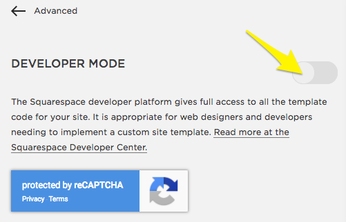 Squarepace developer mode