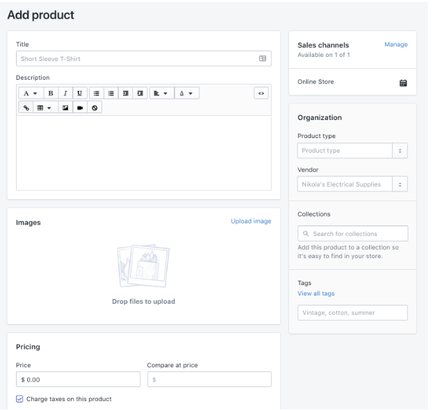 Shopify "add product" functionality