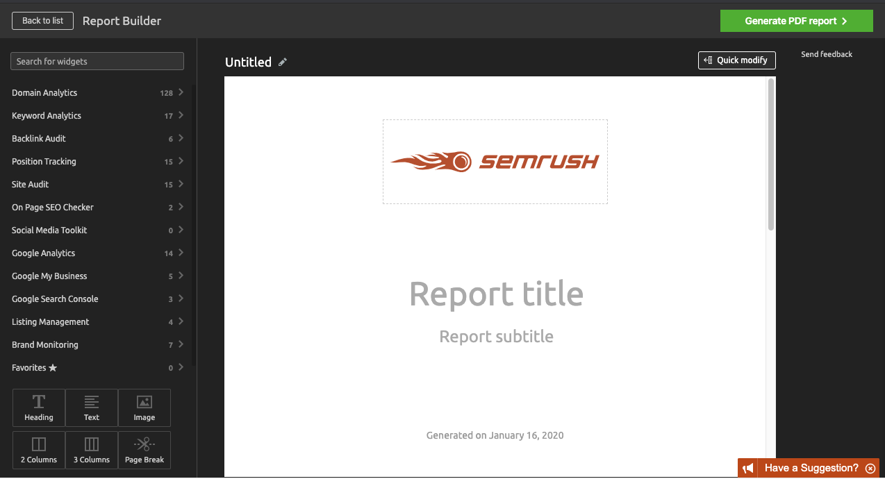 semrush custom reports
